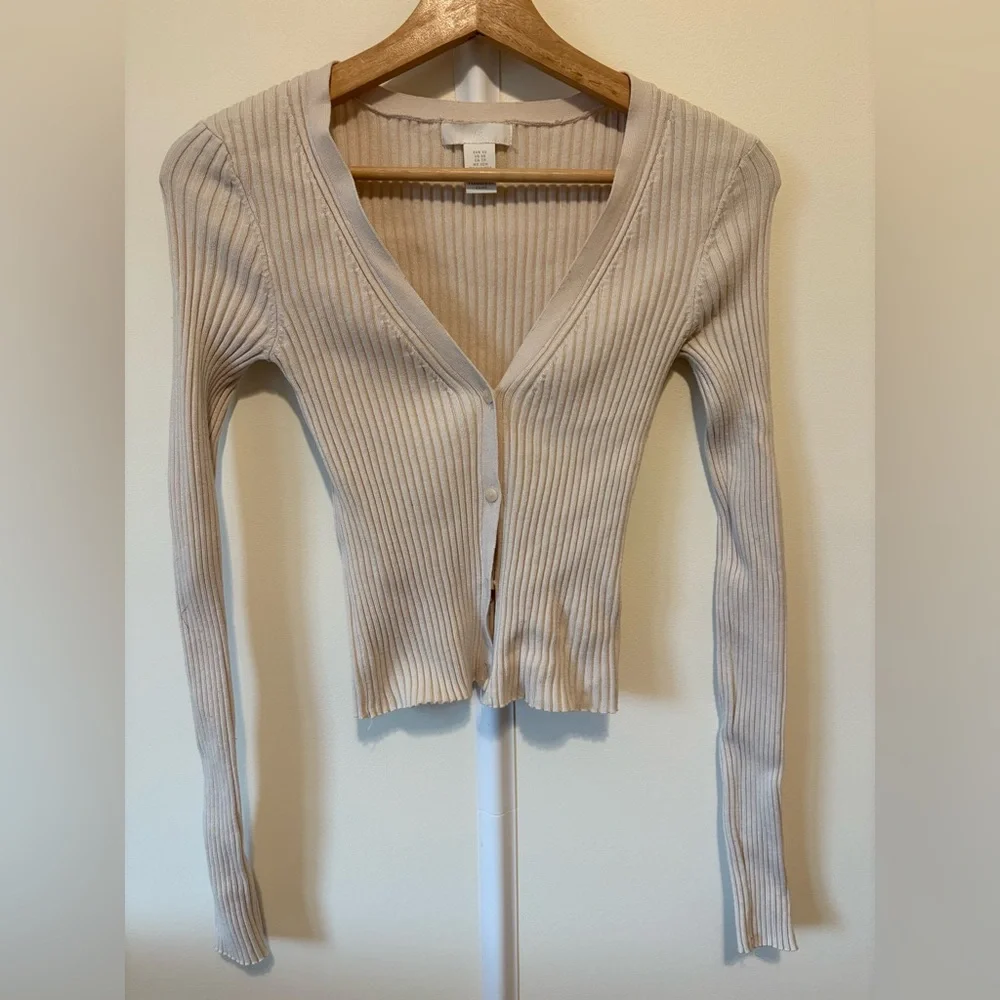 Cream Ribbed Cardigan - Picture 1 of 3